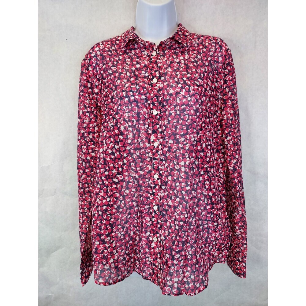 Gant Button Up Shirt Blouse Women's 12 Silk Cotton Pink Floral Collared Preppy